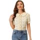 thumbnail image 1 of Blusa Floral Allegra K con Cuello Peter Pan y Encaje Albaricoque XL, 1 of 4