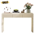 thumbnail image 2 of GZXS Modern Farmhouse Entryway Console Table in Apricot, 55.1" Long Sofa Table with 3 Storage Drawers & Fluted Fronts, Solid Wood Veneer Accent Table for Hallway/Living Room, 2 of 9