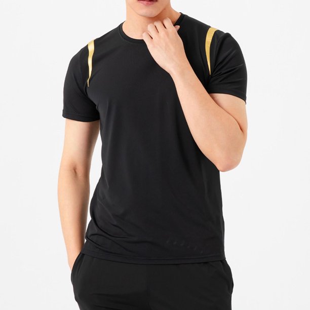 Blusas y camisas de manga corta y cuello redondo para hombre. Blusa de manga corta con cuello redondo, elástica, de color liso y empalmada.