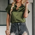 thumbnail image 4 of Blusa de manga corta con cuello en V para mujer - Top informal holgado oversize en color liso - S-XXL, 4 of 6