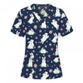 thumbnail image 1 of Pisexur Hauts de Sarrau d'Infirmière pour Femmes, Oeufs de Pâques, Lapin, Imprimé, Uniforme de Travail, Manches Courtes, Col en V, Blouse T-shirt de Tenue de Travail avec Poches, 1 of 3