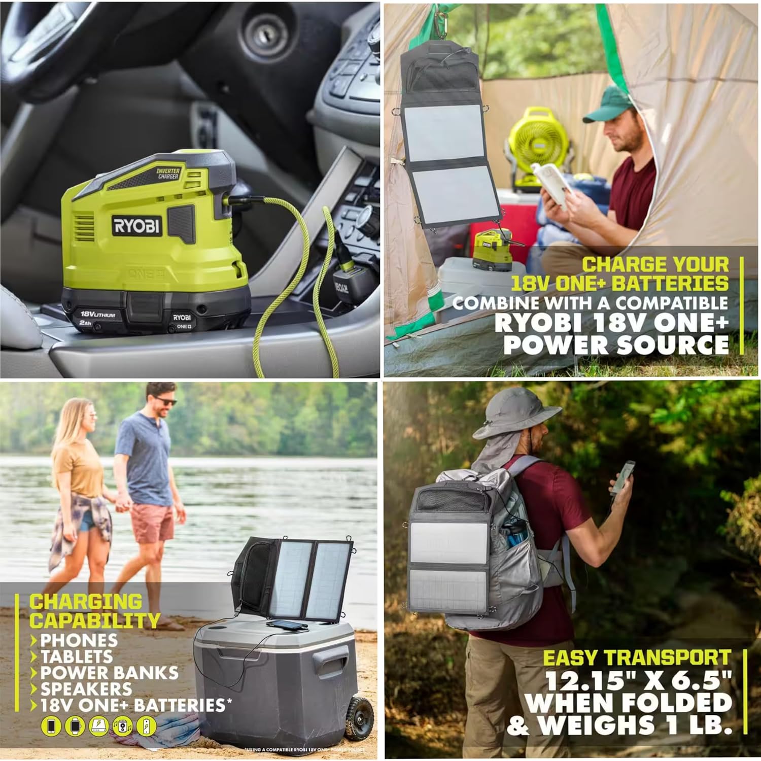 Ultimate Portable Power Bundle with Ryobi 150W Battery Source, Solar Panel, and 16" BUHO Tool Bag - Reliable Power Anywhere, Anytime