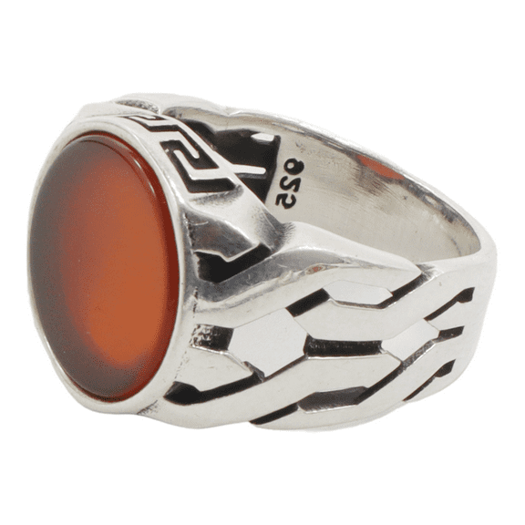 Handcrafted 925 Sterling Silver Men's Ring with Red Carnelian Gemstone - Unique Gift for Him, KOHI Ring