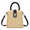 Beige, variant on Straw Woven Handbag, Trapezoid Summer Beach Tote Purse with Wooden Bead Top Handle and Crossbody Strap for Women Vacation