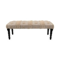 HomeRoots 47" Cream And Black Leg Abstract Stripe and Dot Upholstery Bench