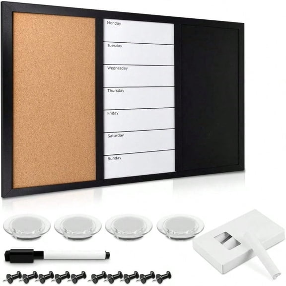 Navaris Combination Board Cork Whiteboard Chalkboard 16 X 24 Inches Combo Bulletin Magnetic Dry Erase Chalk Board Weekly Planner Message Organizer