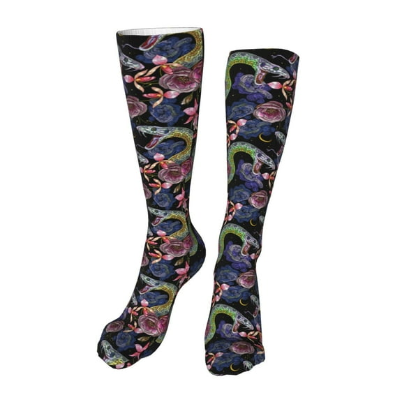 Kdxio Snake And Flower Funny Silky Novelty Funky Long Knee High Socks Soft 3D Print Cosplay Crazy Stockings for Men Women