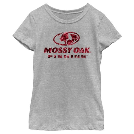 Girl s Mossy Oak Red Water Fishing Logo Graphic Tee Athletic Heather X Large