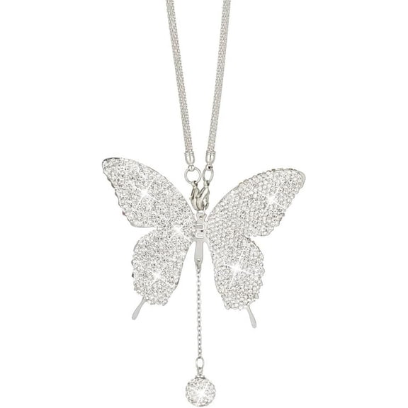 Bling Butterfly Diamond Car Accessories - Crystal Rear View Mirror Charms for Women, Valentine's Day Gifts - Silver