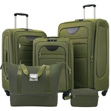 EUROCO 5 Piece Softside Luggage Set,Expandable Suitcase Set with Duffel Bag,TSA Lock and Spinner Wheels,Lightweight Suitcase for Men Women,Army Green
