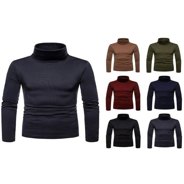 Chandail à Col Roulé pour Homme, Décontracté, Basique, Coupe Ajustée, Léger, Manches Longues, T-Shirt, Gris Foncé, TTG