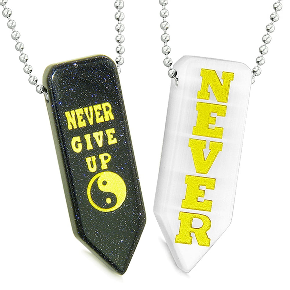 Never Give Up Reversible Amulet Yin Yang Balance Energy Powers Arrowhead Pink Simulated Cats Eye Necklace