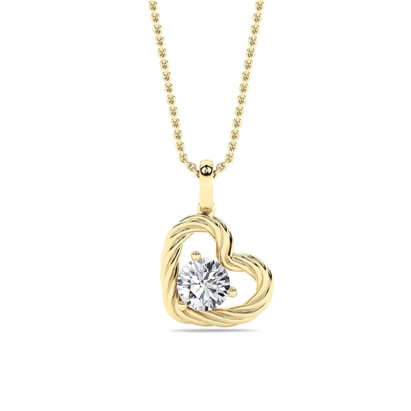 Fireborn Round Diamond Heart Necklace for Women, 0.75 CTTW, 14K Yellow Gold over Sterling Silver