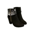 thumbnail image 1 of UKAP Women Winter Boots Comfort Ankle Booties Side Zip Block Heels Bootie Work Short Boot Frosted Black 7, 1 of 9
