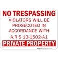 thumbnail image 1 of No Trespassing Private Property Sign, Ars 13-1502-A1,, 1 of 1