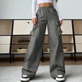 thumbnail image 2 of Kvture Women's Cargo Pants Casual Straight Wide Leg Work Pants Elastic Waisted Lightweight Loose Hiking Pant with Pockets Gray Pant XXXL, 2 of 7