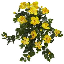 Nearly Natural 24" Hibiscus Hanging Plastic Artificial Plant (Set of 2), Yellow