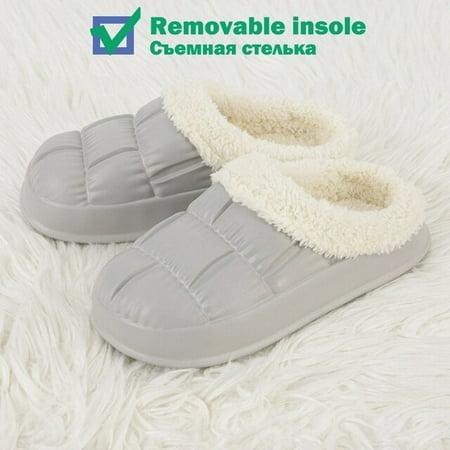 

QWZNDZGR Men Winter Warm Slippers Waterproof Couples Non-Slip Plush Slides Indoor Outdoor Furry Shoes Household Eva Thick Home Slides