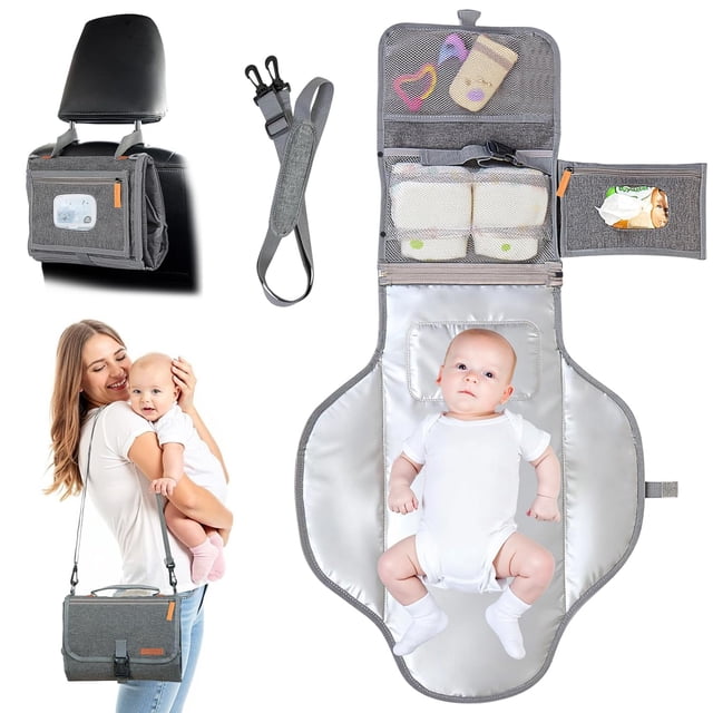 Cambiador Portátil UBRAVOO Gris con Bolsillo para Toallitas