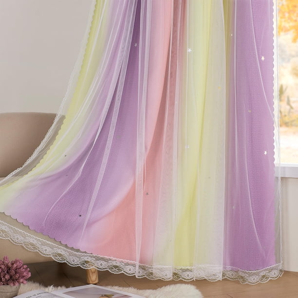 Cortinas XiDi Arcoíris Rosa y Púrpura para Decoración de Dormitorio 90x230 cm
