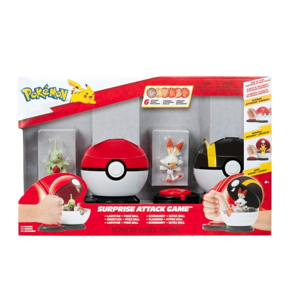 Pokemon Surprise Attack Game - 2 inch Larvitar with Poké Ball and 2 inch Scorbunny with Ultra Ball