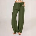 thumbnail image 2 of SOMER Pants for Women Flowy Casual Drawstring Waist Wide Leg Loose Linen Palazzo Pants with Pocket Dark Green, 2 of 5