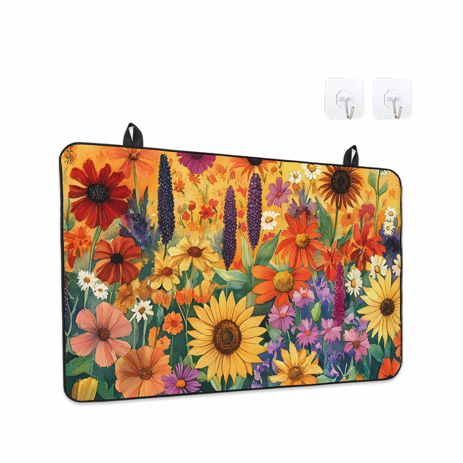 Colorful Flowers Stove Top Cover for Electric Stove, Heat-proof & Non Slip Glass Top Stove Cover Protector, Farmhouse Sunflower Daisy Kitchen Flat Cooktop Rubber Mat 24x21 Inches