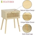 thumbnail image 3 of Rattan Nightstand, Bedside Table with Rattan Drawer, Wood End Table with Storage and Solid Wood Legs for Bedroom Living Room Small Space (Walnut), 3 of 6
