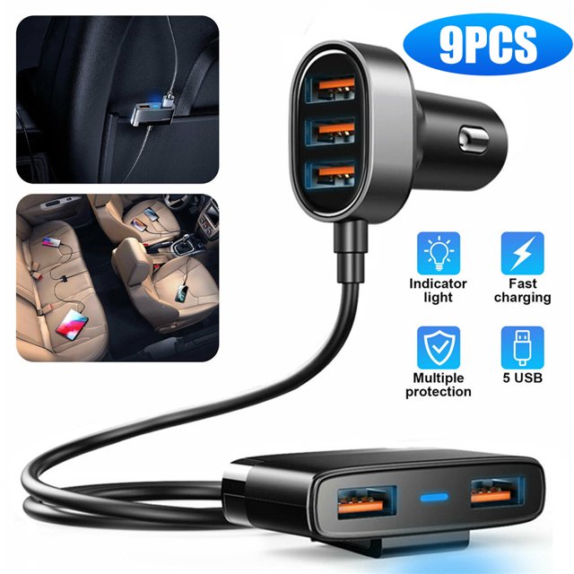 5 en 1 Adaptador Cargador Coche Puertos USB Rápido 5V 6.2A para Tableta IPad