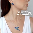 thumbnail image 2 of Juego de aretes y cadena con dije con forma de colibri, plata mexicana ley .925, Azul, 2 of 5