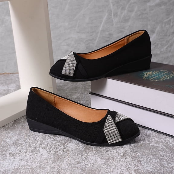 BOERTEU Women Rhinestone Wedge Slip On Dress Shoes