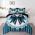 thumbnail image 2 of Erosebridal Striped Bowknot Bedding Full Comforter Set, Blue Black Down Comforter, Lace Bow Room Decor, Ultra Soft 3 Pieces, 2 of 7