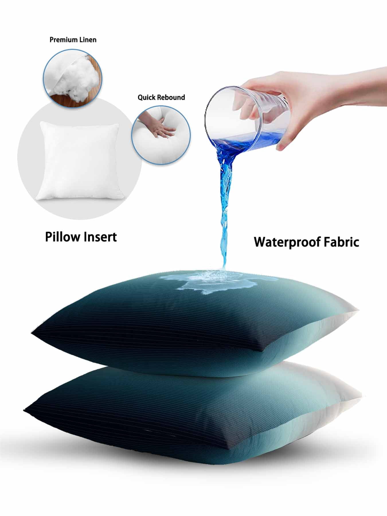 1 Pack Outdoor Throw Pillow, Grey Turquoise Ombre Waterproof Pillow with Insert Included, Teal Modern Geometric Striped Abstract Art Decorative Accent Cushion Lumbar Pillows for Patio, 12 x 20 In