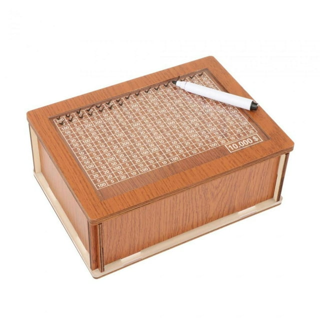 Hucha con contador, alcancía de madera, artesanías para ahorro, objetivo de ahorro de dinero con objetivo de dinero y números para amigos y adultos