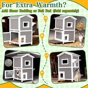 PETSCOSSET Outdoor Cat House, Two-Story Wooden Feral Cat Shelter with Openable Roof, Escape Door