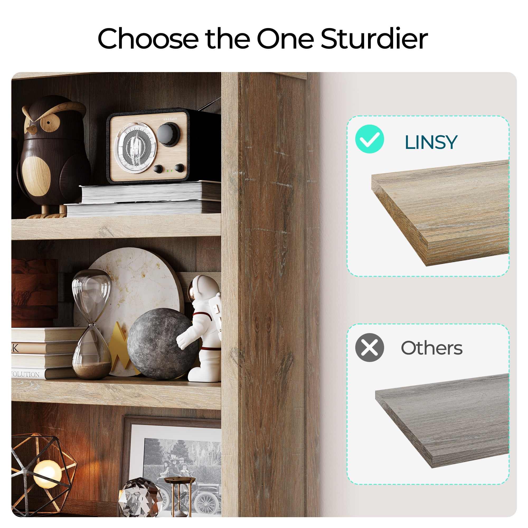 Linsy Tall Scratch-Resistant Shelf Storage Organizer Bookcase, 4016" x 14.96" x 10.43", Light Brown