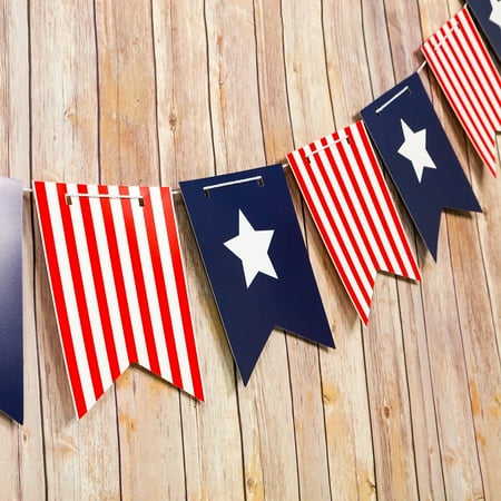 Pirate Pennant Banner - 4th of July Red, White and Blue Guidon Flag Pennant Banner Garland (11FT)