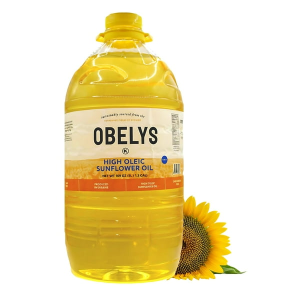 Obelys Organic - High Oleic Sunflower Oil | 1.3 Gallon Jug - Expeller Pressed, Neutral Oil For Medium to High Heat Cooking, Non-GMO, Kosher, Cholesterol Free | 5L / 169 Oz
