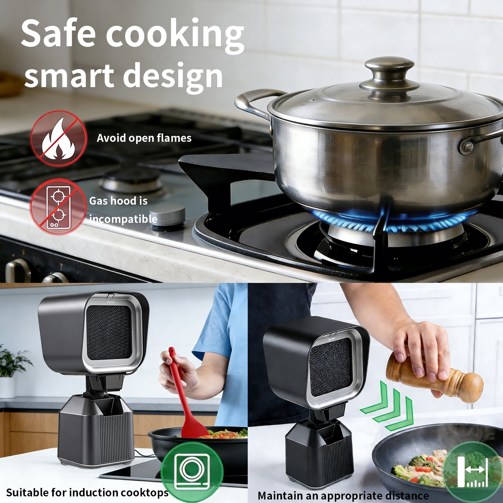 Portable stove range hood, adjustable angle mobile desktop stove range hood, low-noise, maintenance free kitchen exhaust fan, suitable for indoor and outdoor bars