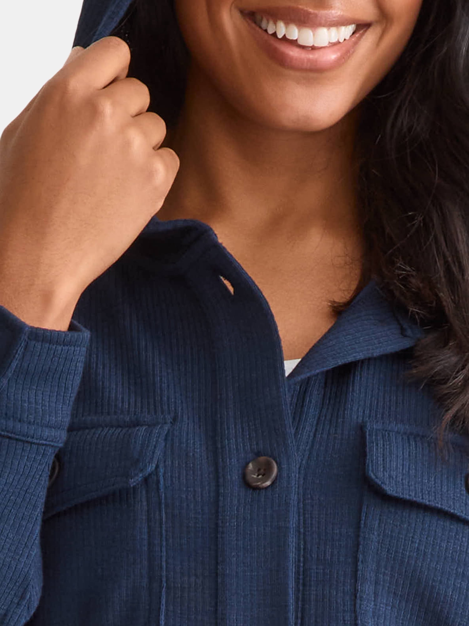 Time and Tru Women's and Women's Plus Ribbed Shirt Jacket with Hood, Sizes XS-4X