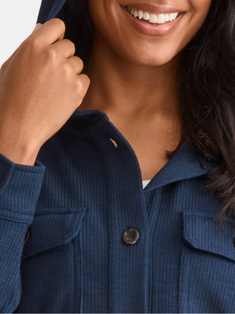 Time and Tru Women's and Women's Plus Ribbed Shirt Jacket with