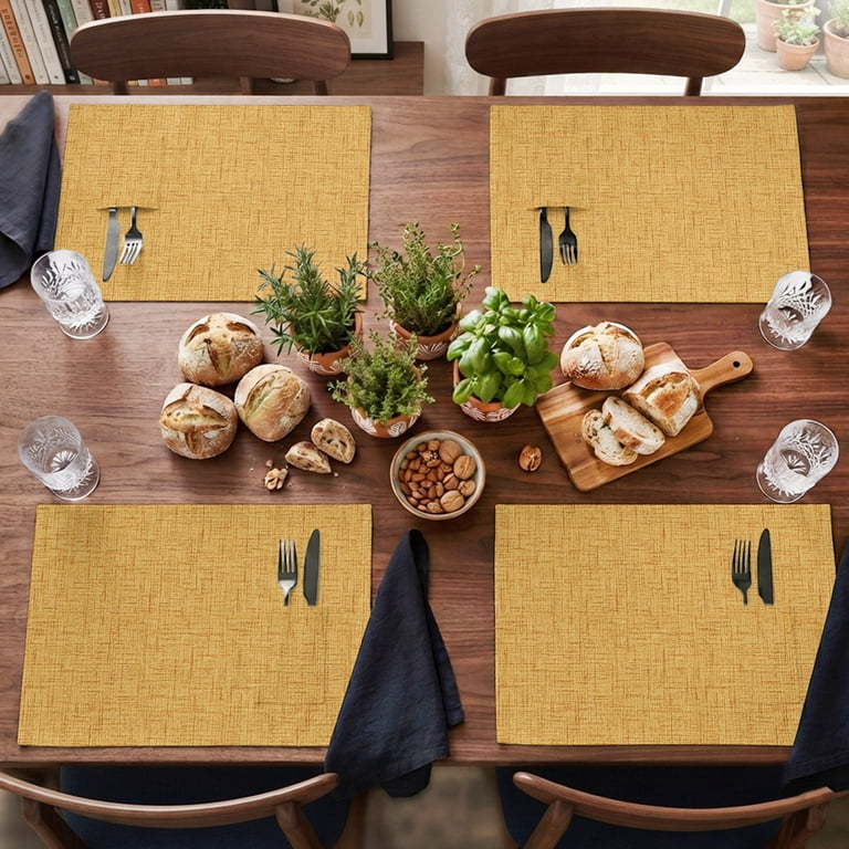 Placeats Placemats with Pockets Set of 4 Ginger Yellow Linen Texture Place Mats ...