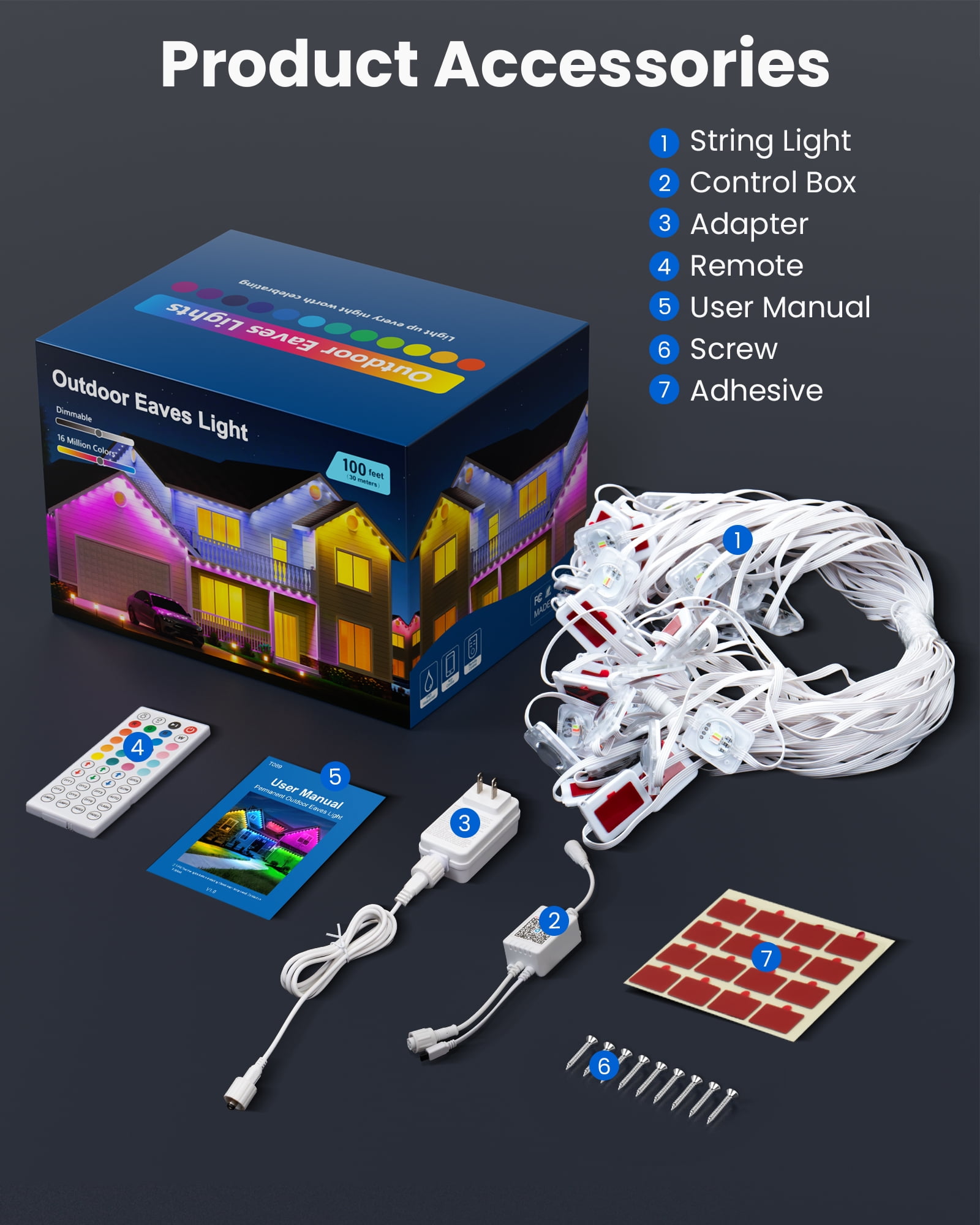 DAYBETTER 200ft Permanent Outdoor Lights, RGB Eaves String Lights