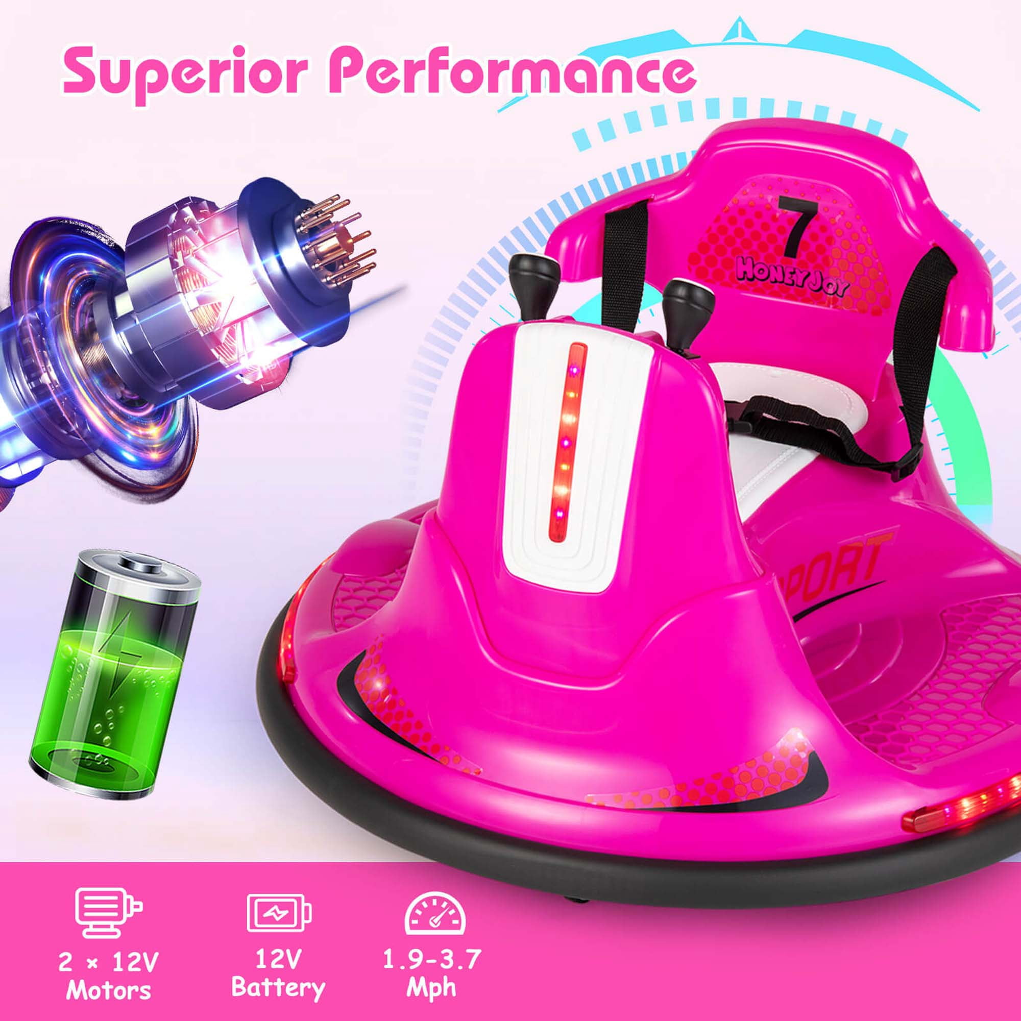 Costway 12V Bumper Car for Kids Toddlers Electric Ride On Car Vehicle with 360° Spin Pink