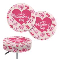 Renewold Bar Stool Seat Covers Stretch Round Chair Covers 13-15 Inch Fashion Vanity Seat Cushion Saddle Slipcovers for Valentine's Day Decor, 2 Pack, Pink Heart Animal Stripes