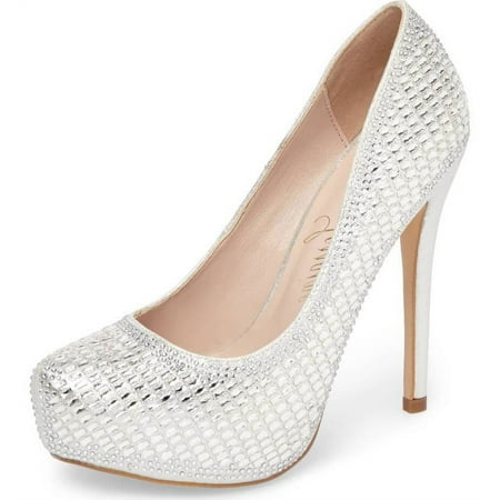 Lauren Lorraine Vanna High Platform Pump Rhinestone High Heel Prom Shoes Formal (silver  9.5)