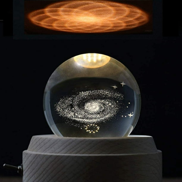 Projection Led Light-3d Crystal Ball Music Box Luminous Rotating Musical  Box-wood Base Best Gift For Birthday