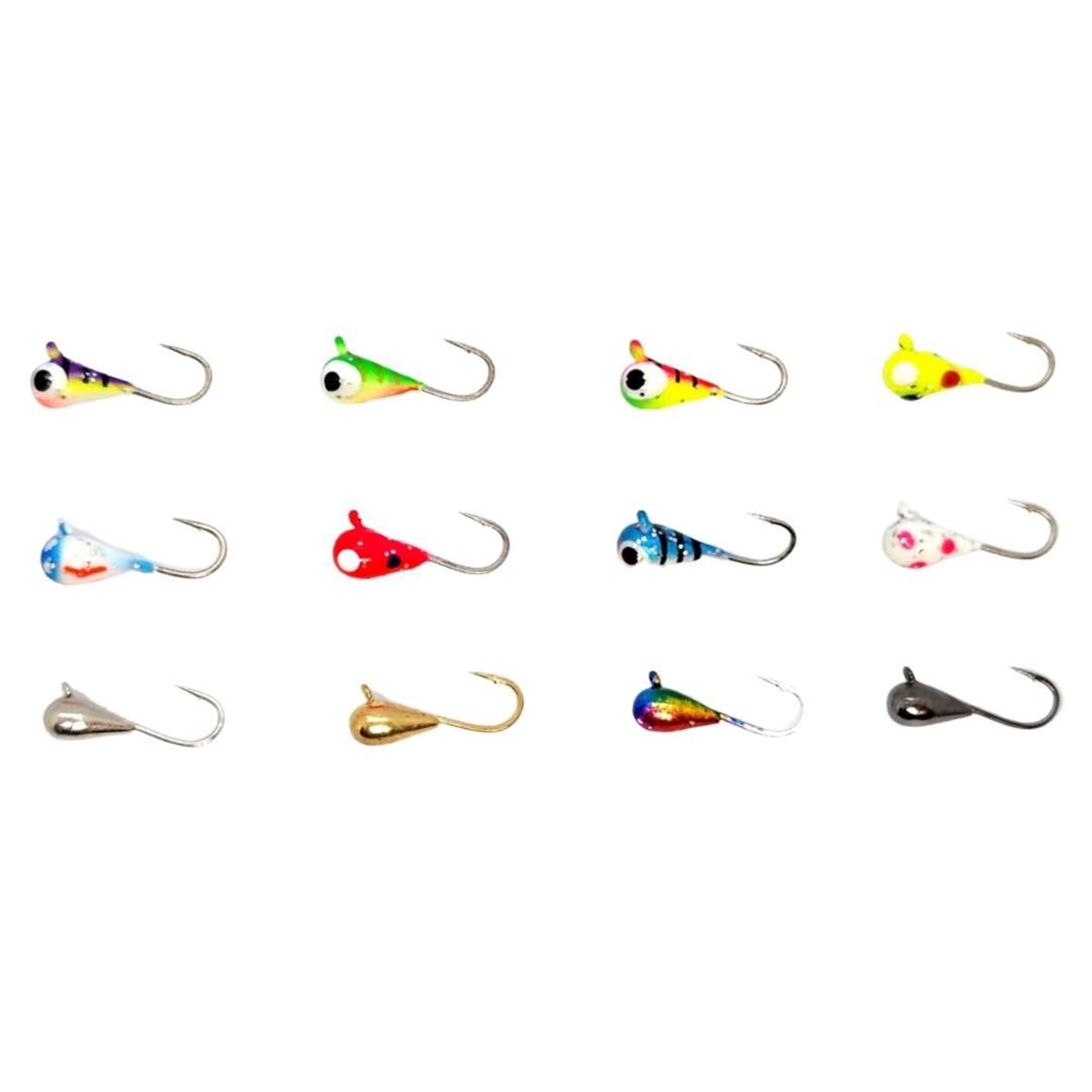 Vexan 12Pack Tungsten Ice Fishing Jigs Glow & MultiColor (0.8g, 3 mm