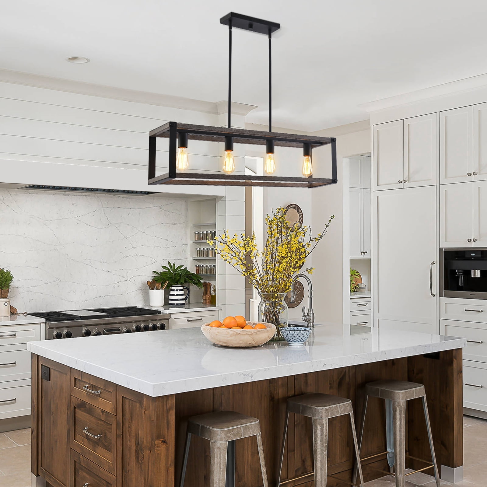 4-Light Industrial Farmhouse Pendant Light,Large Modern Pendant Light Fixtures,Black Pendant Light Fixture For Dinning Room ,Kitchen Island,Living Room(Bulb not included)