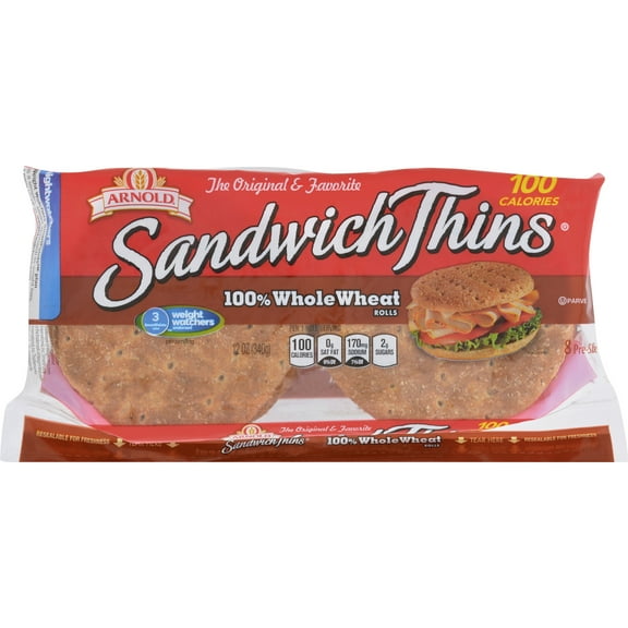 Arnold Select 100% Whole Wheat Pre-Sliced Sandwich Thins, 8 Ct